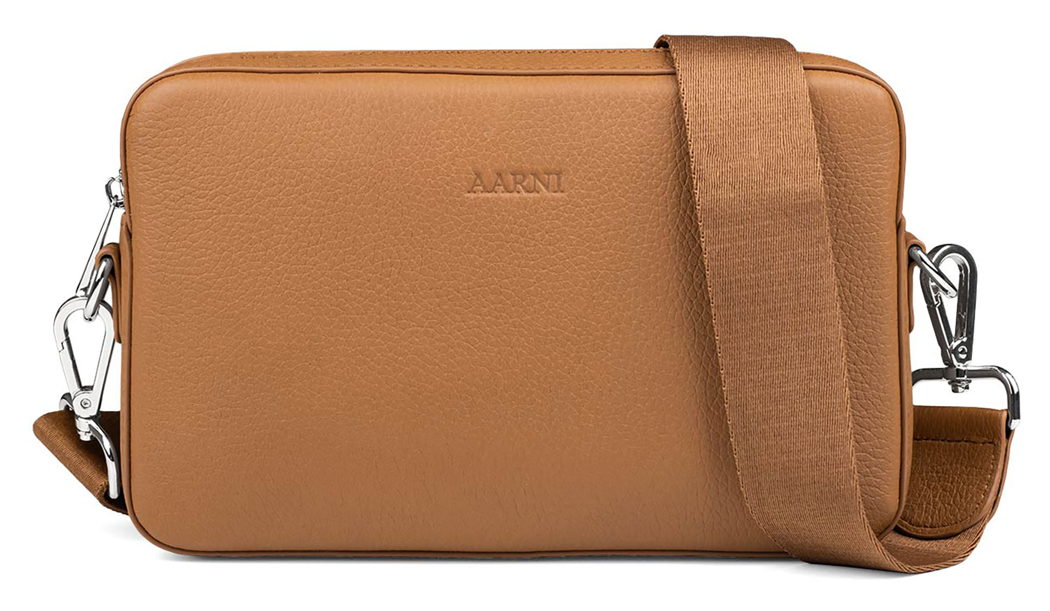 Aarni large crossbody bag cognac brown with silver zipper