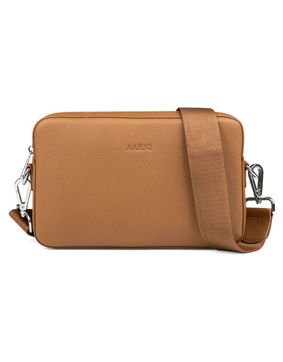 Aarni large crossbody bag cognac brown with silver zipper