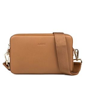 Aarni large cognac brown crossbody bag with gold colored zipper