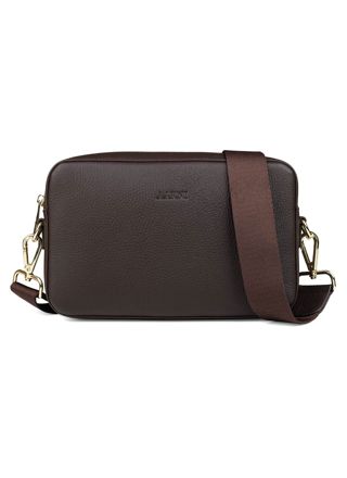 Aarni large dark brown crossbody bag with gold colored zipper