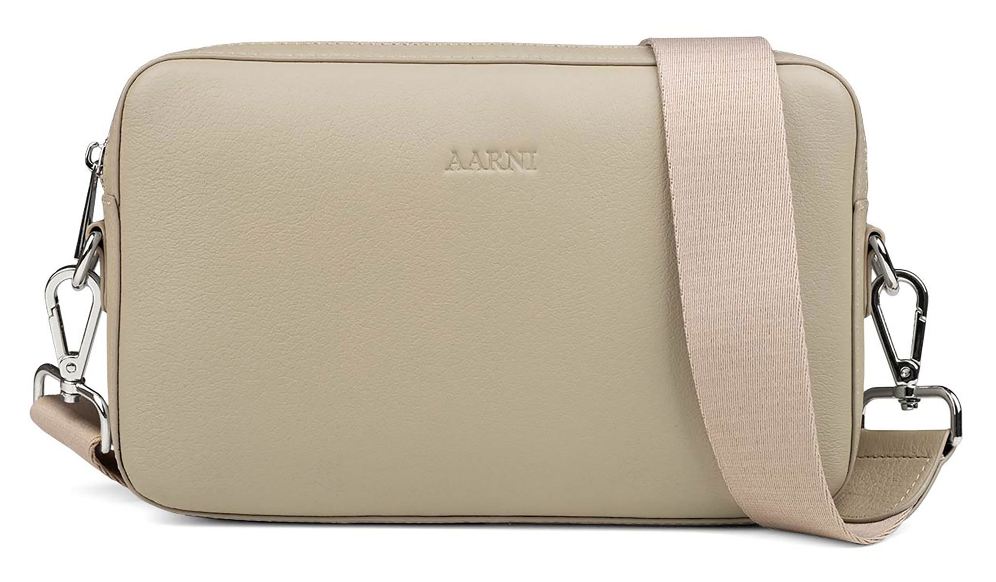 Aarni large taupe crossbody bag with silver zipper