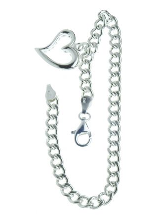 Silver Heart Curb Chain Bracelet R24/18