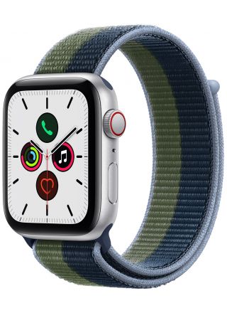 Apple Watch SE GPS + Cellular Silver Aluminium Case 44 mm with Abyss Blue/Moss Green Sport Loop MKT03KS/A