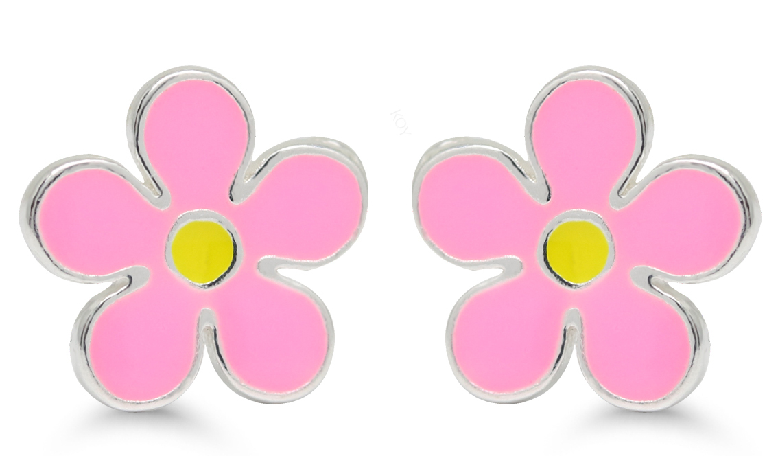 Silver earrings flower enamel lightred DE-0500pink