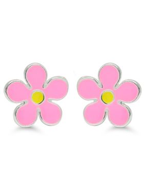 Silver earrings flower enamel lightred DE-0500pink