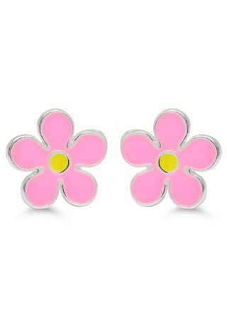 Silver earrings flower enamel lightred DE-0500pink