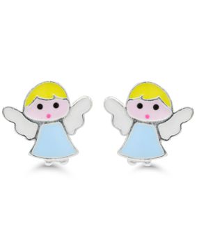 Silver earrings angel enamel blue DE-0517aqua