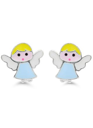 Silver earrings angel enamel blue DE-0517aqua