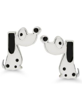 Silver Earrings Enameled Dog DE-0518valk