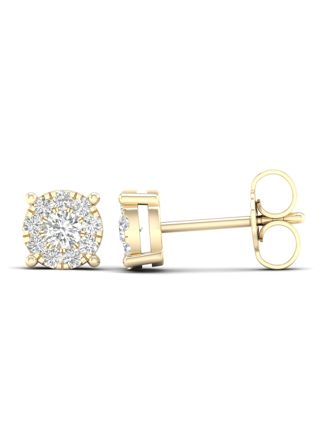 Lykka Elegance Milgrain diamond halo stud earrings in yellow gold 5,3 mm 