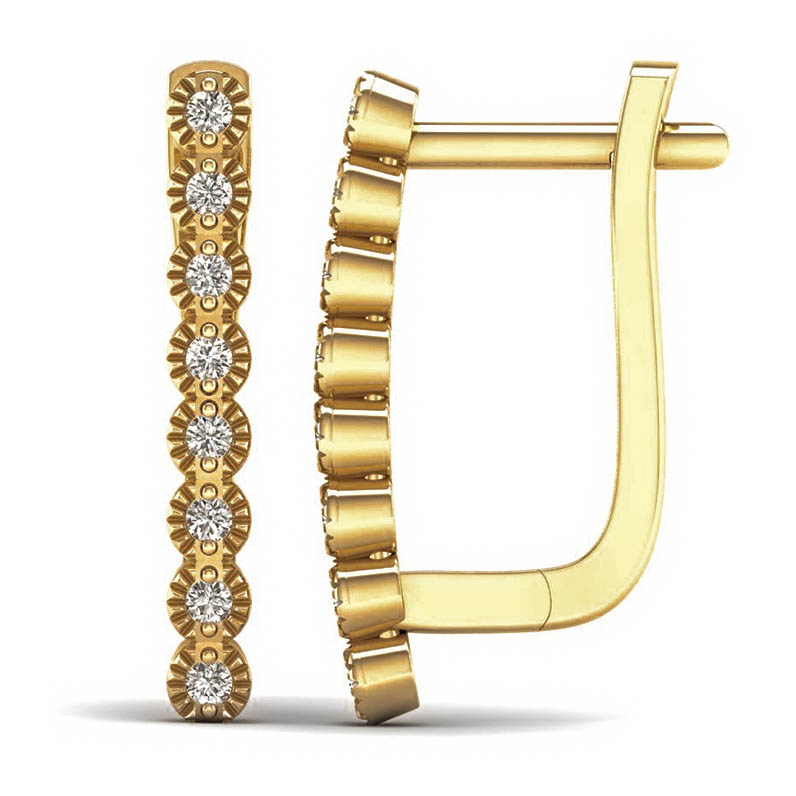 Lykka Elegance Milgrain oval diamond huggies english lock yellow gold