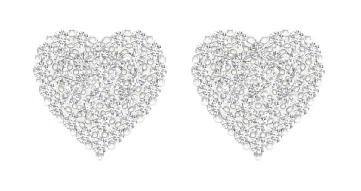 Lykka Elegance pave diamond heart earrings white gold 