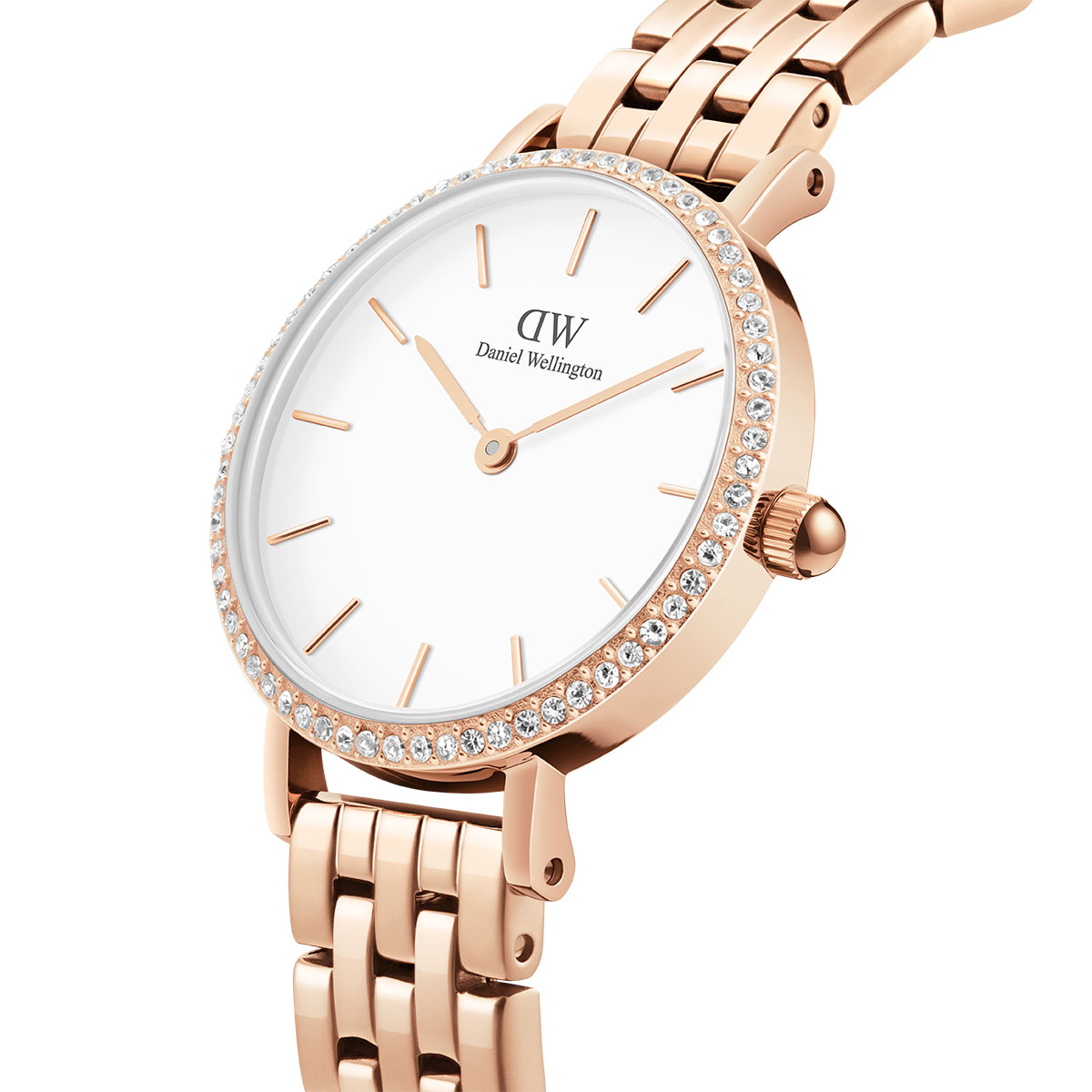 Daniel Wellington Petite 28 Stones 5 Link Rosegold White watchesonline