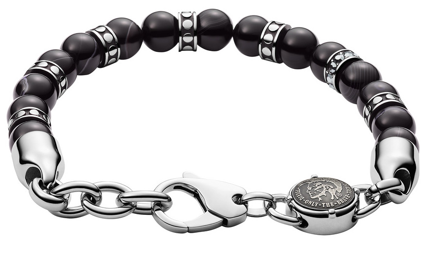 DX1370 Man: Black Leather Logo Stack Bracelet | Diesel