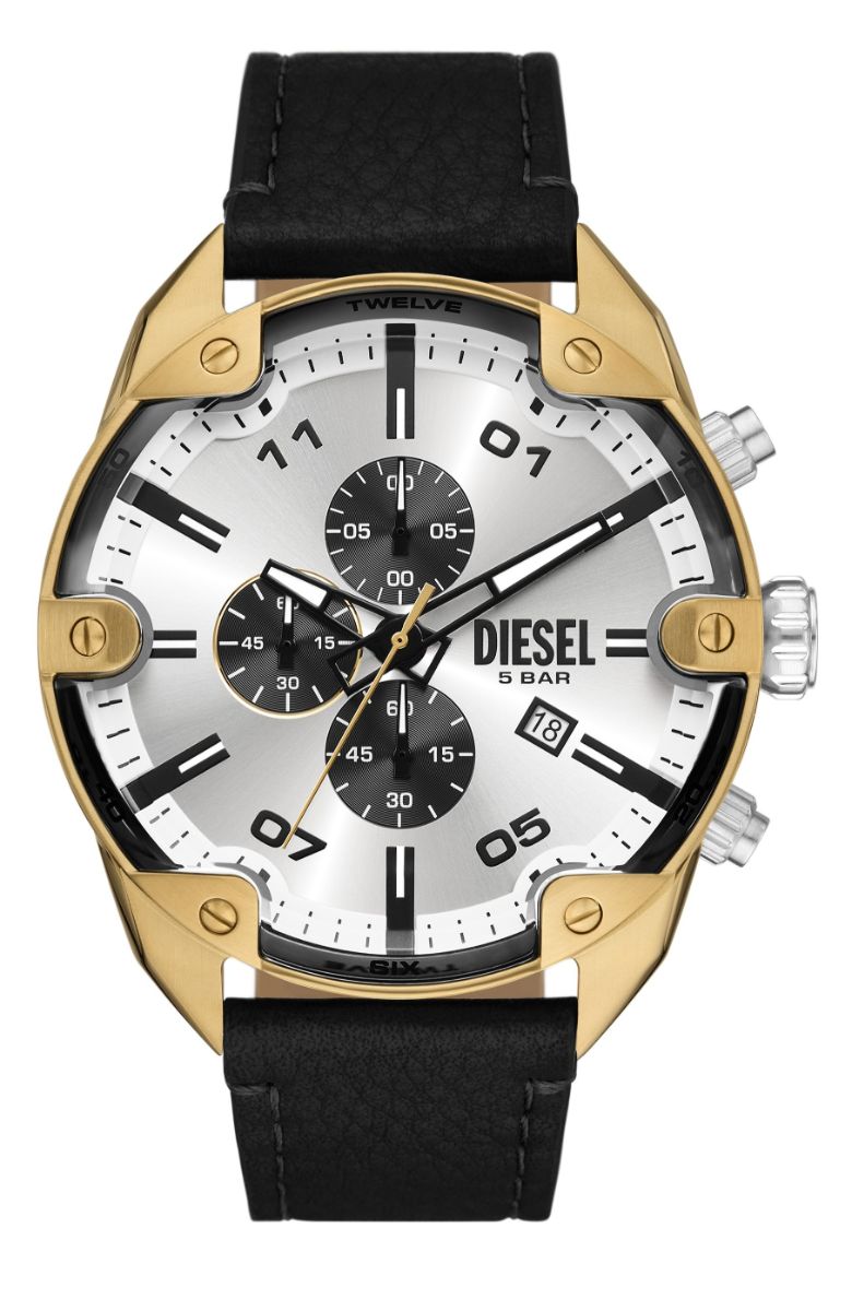 Diesel Spiked Chronograph Black leather strap DZ4671 watchesonline