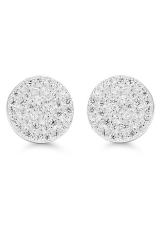 Silver earrings round plate clear zircon E-0100Z