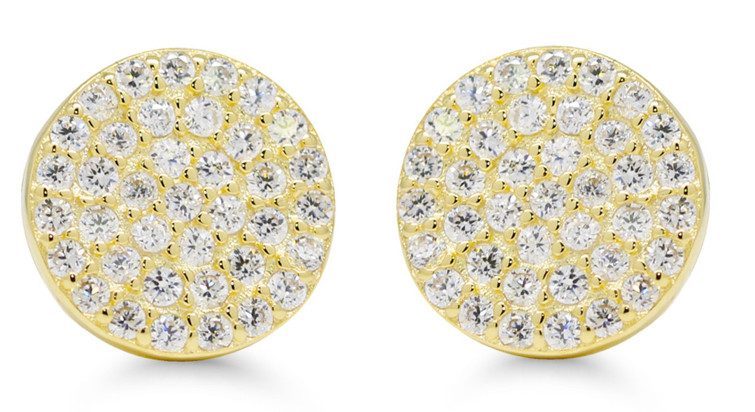 Silver earrings round plate clear zircon E-0100ZGP