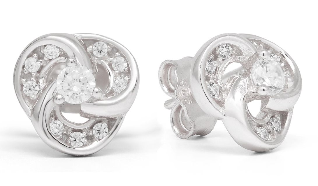 Silver zircon earrings knot E-0151Z