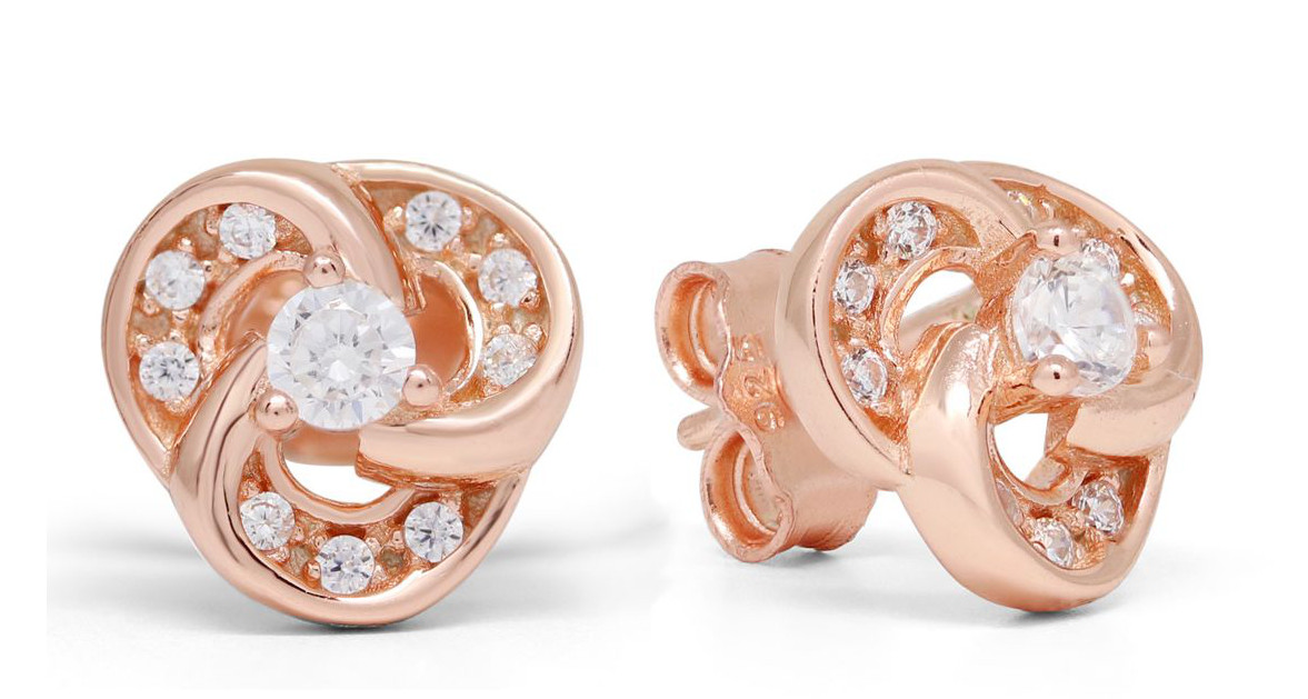 Rosegold silver zircon earrings knot E-0151ZRG