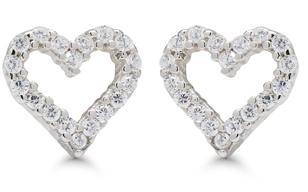 Silver earrings heart zircon E-0312Z