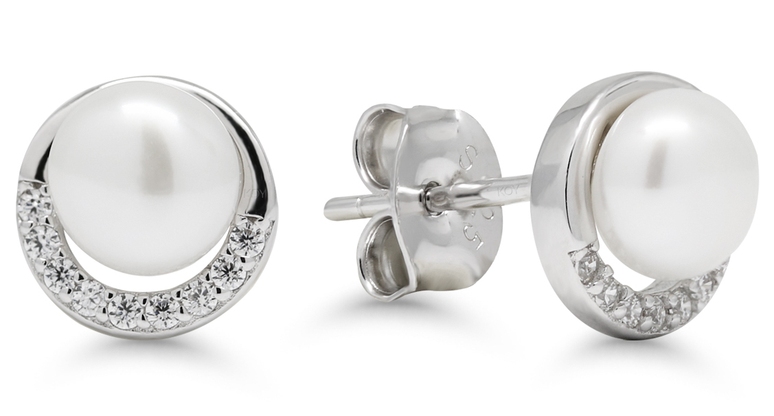 Silver earrings white 5,5mm pearl-zircon E-0393ZP