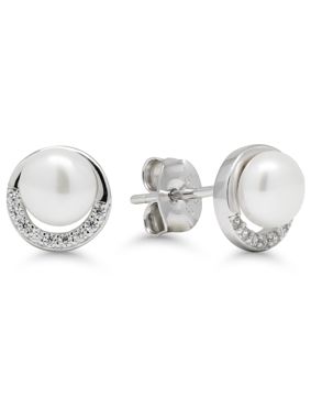 Silver earrings white 5,5mm pearl-zircon E-0393ZP