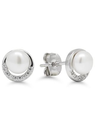 Silver earrings white 5,5mm pearl-zircon E-0393ZP