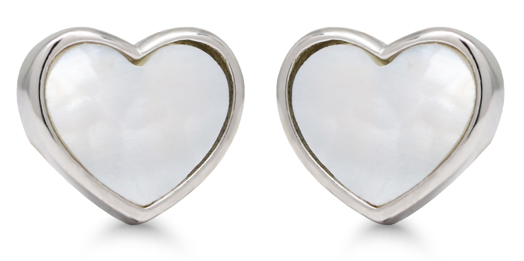 Silver earrings heart white mother-of-pearl E-0397helm