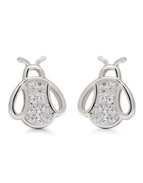 Silver earrings fly zircon E-0695Z