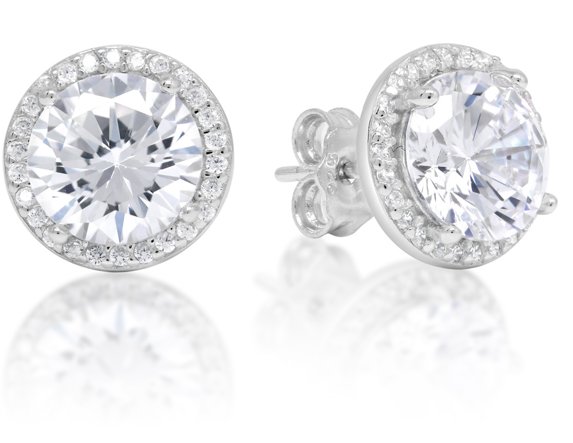 Silver earrings big Halo 8mm zircon E-1288Z