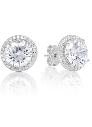 Silver earrings big Halo 8mm zircon E-1288Z