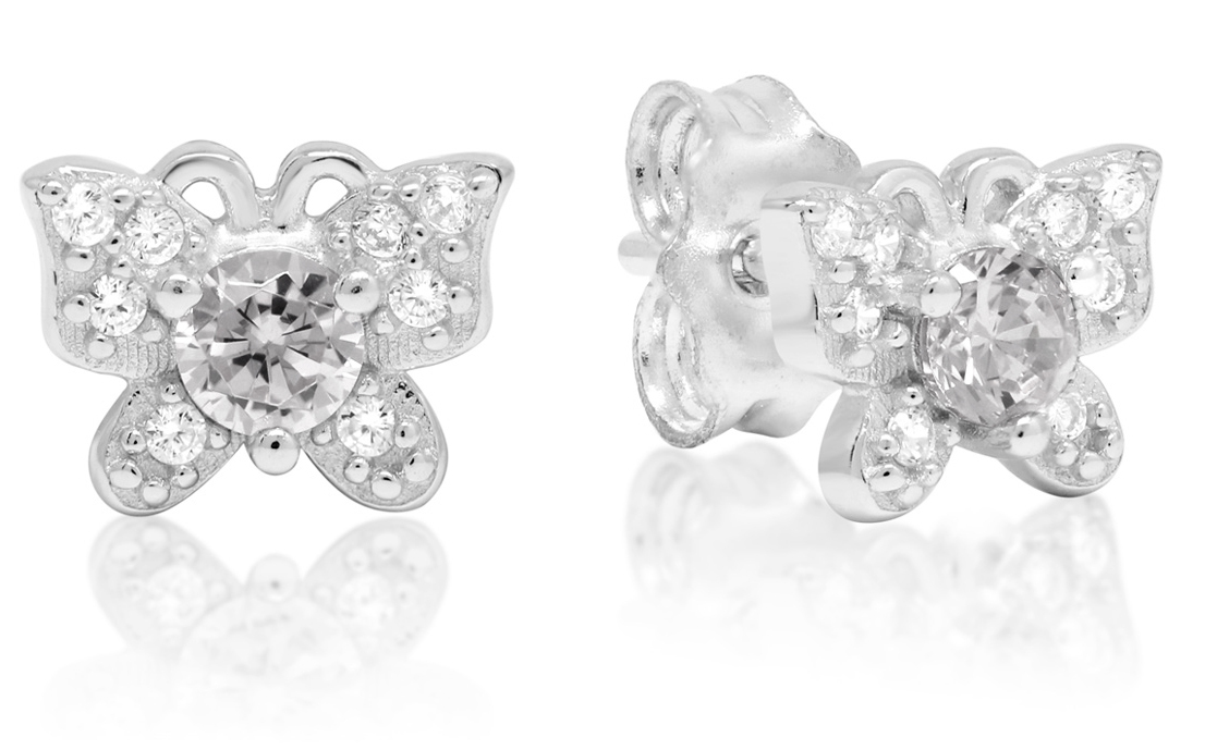 Silver earrings butterfly zircon E-1310Z