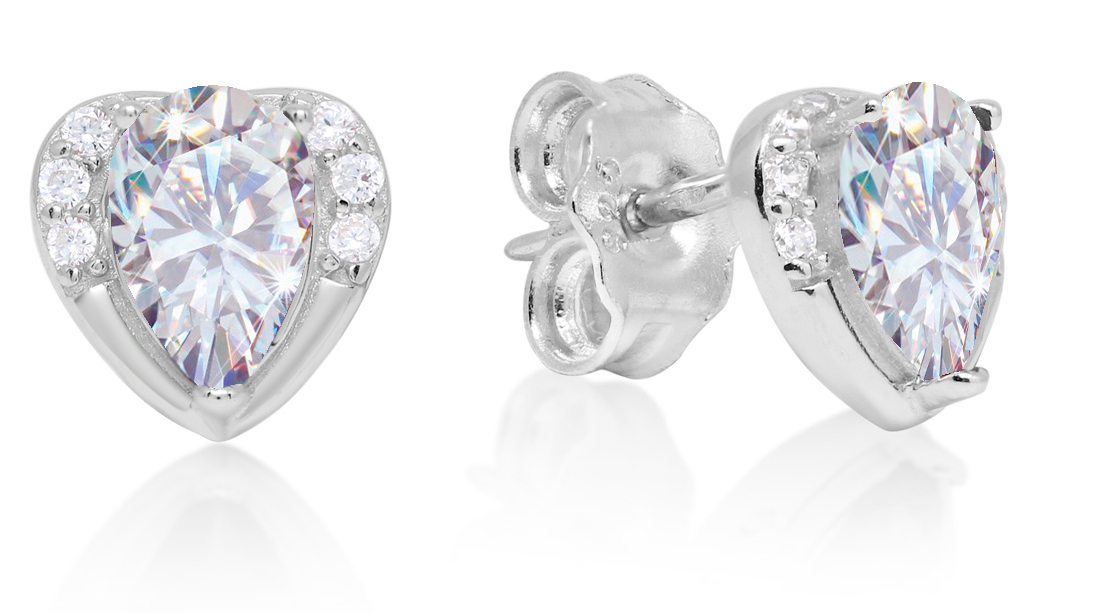 Silver zircon earrings heart E-1364Z