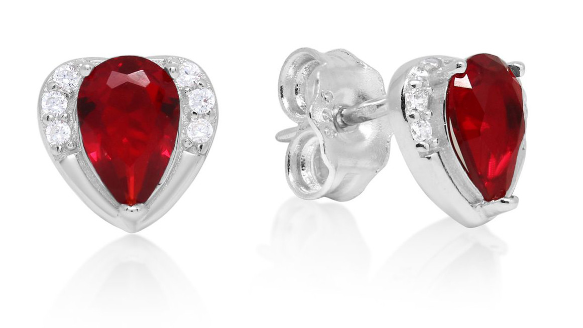 Silver zircon earrings heart red E-1364Zpun