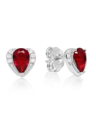 Silver zircon earrings heart red E-1364Zpun
