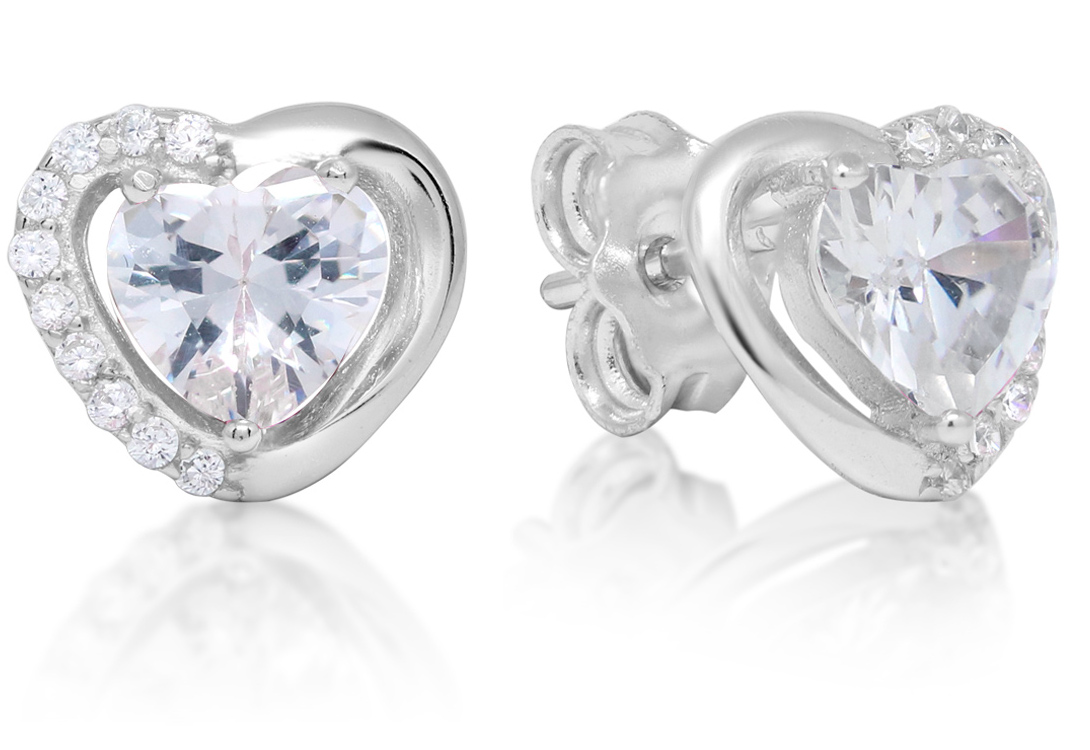 Silver earrings heart zircon E-1493Z