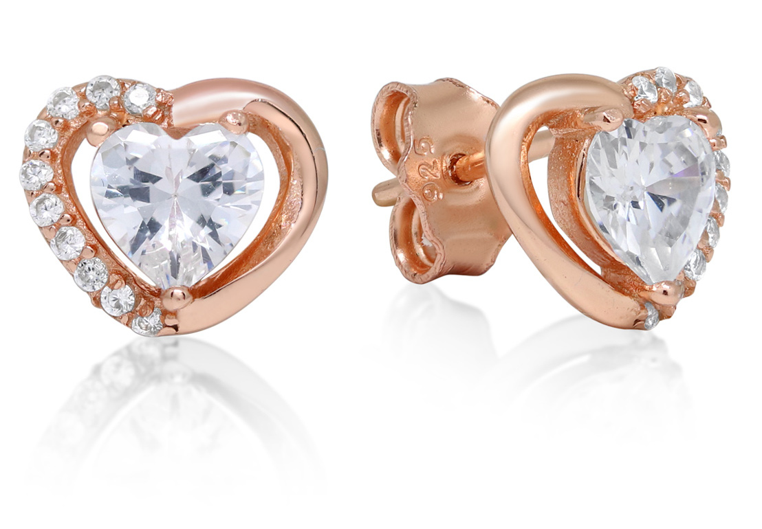 Rose gold Silver earrings heart zircon E-1493ZRG