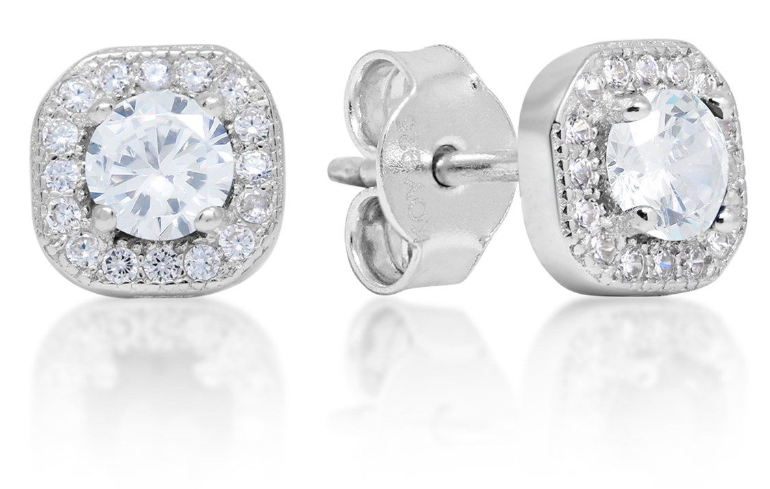 Silver earrings square halo zircon E-1533Z
