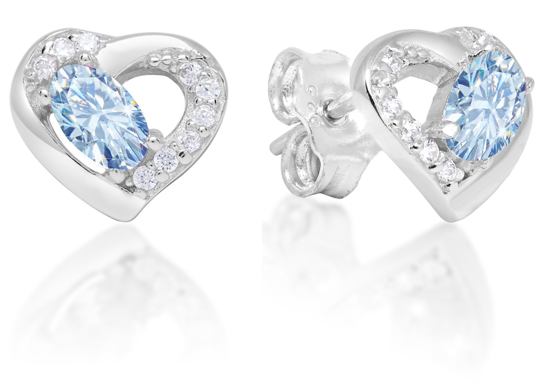 Silver earrings heart zircon blue-clear E-1551Zaq