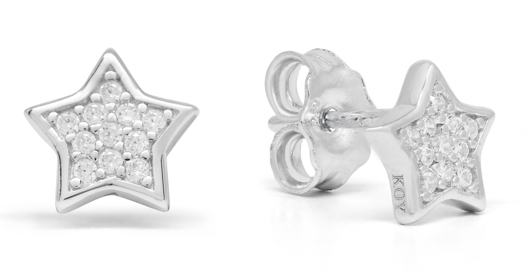 Silver earrings star zircon E-1586Z