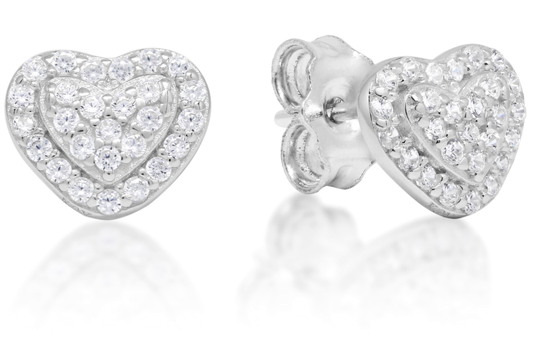 Silver earrings heart zircon E-1588Z