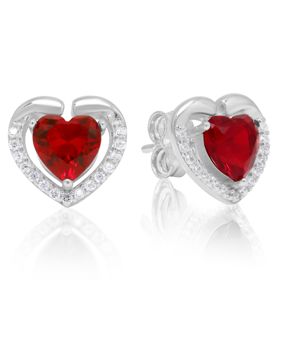 Silver earrings heart red-clear zircon E-1728Zpun