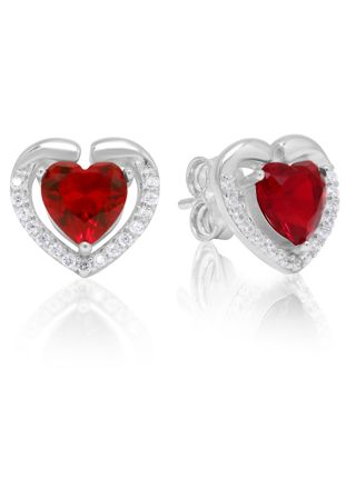 Silver earrings heart red-clear zircon E-1728Zpun