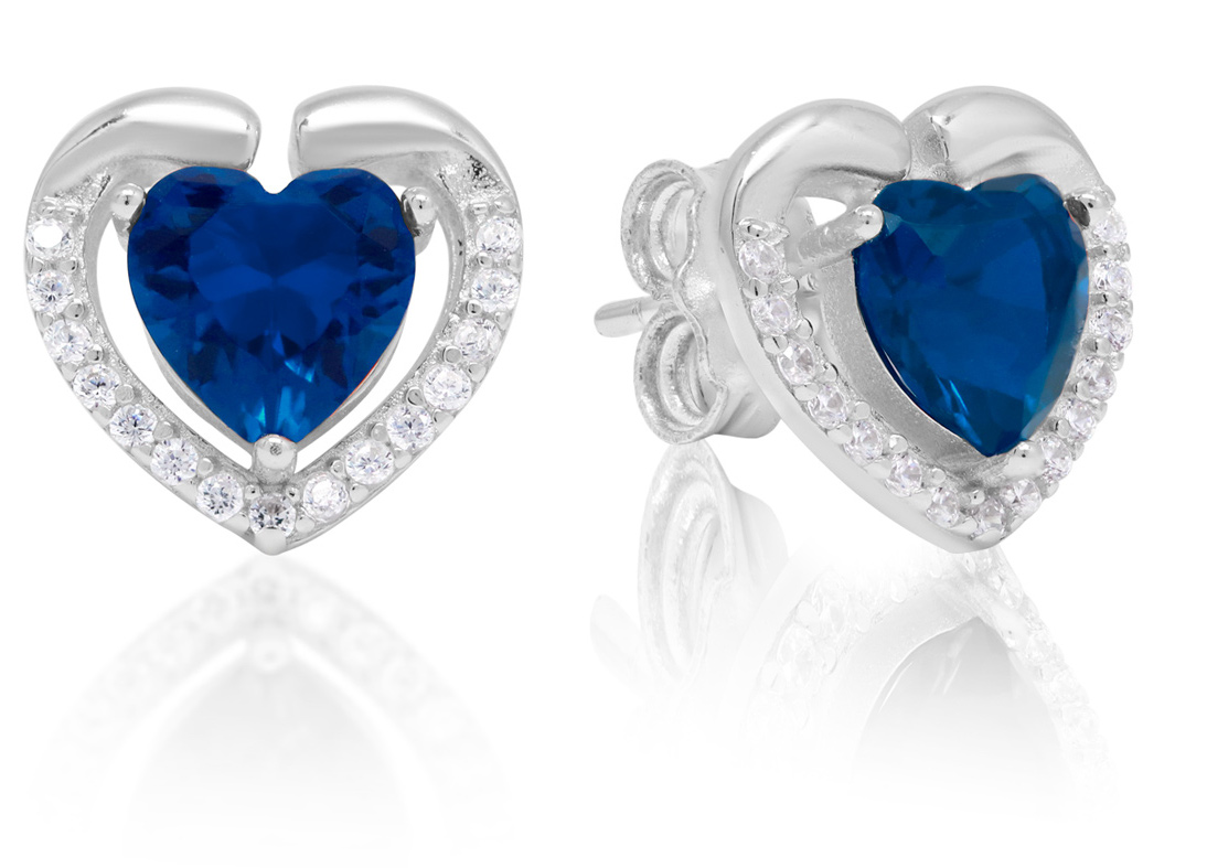 Silver earrings heart blue-clear zircon E-1728Zsin