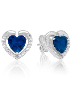 Silver earrings heart blue-clear zircon E-1728Zsin