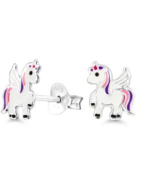 Silver earrings unicorn horse enamel lila E-2750lila