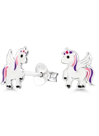 Silver earrings unicorn horse enamel lila E-2750lila