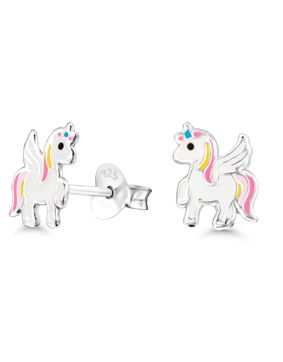 Silver earrings unicorn horse enamel lightred E-2750pink