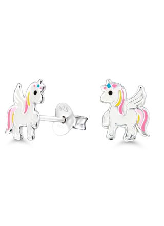 Silver earrings unicorn horse enamel lightred E-2750pink
