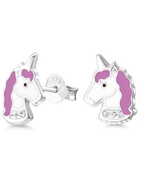 Silver earrings unicorn horse enamel zircon lila E-3005lila